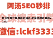 北京贷款计算器最新消息,北京贷款计算器2020。