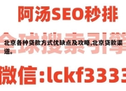 北京各种贷款方式优缺点及攻略,北京贷款渠道。