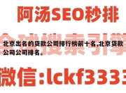 北京出名的贷款公司排行榜前十名,北京贷款公司公司排名。