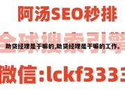 助贷经理是干嘛的,助贷经理是干嘛的工作。