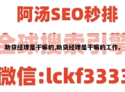 助贷经理是干嘛的,助贷经理是干嘛的工作。