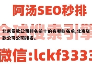 北京贷款公司排名前十的有哪些名单,北京贷款公司公司排名。